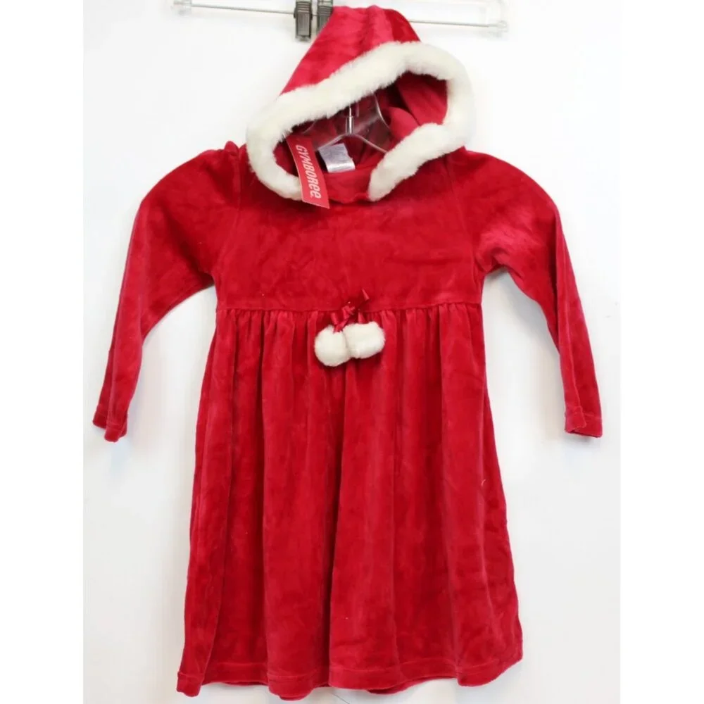 NWT 2008 Gymboree Winter Snowflake Red Velour Santa Dress Hood sz 4 Long Sleeve